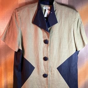 Vintage 80’S olive black linen color block‎  Depeche Mode size 12 44” chest. 123